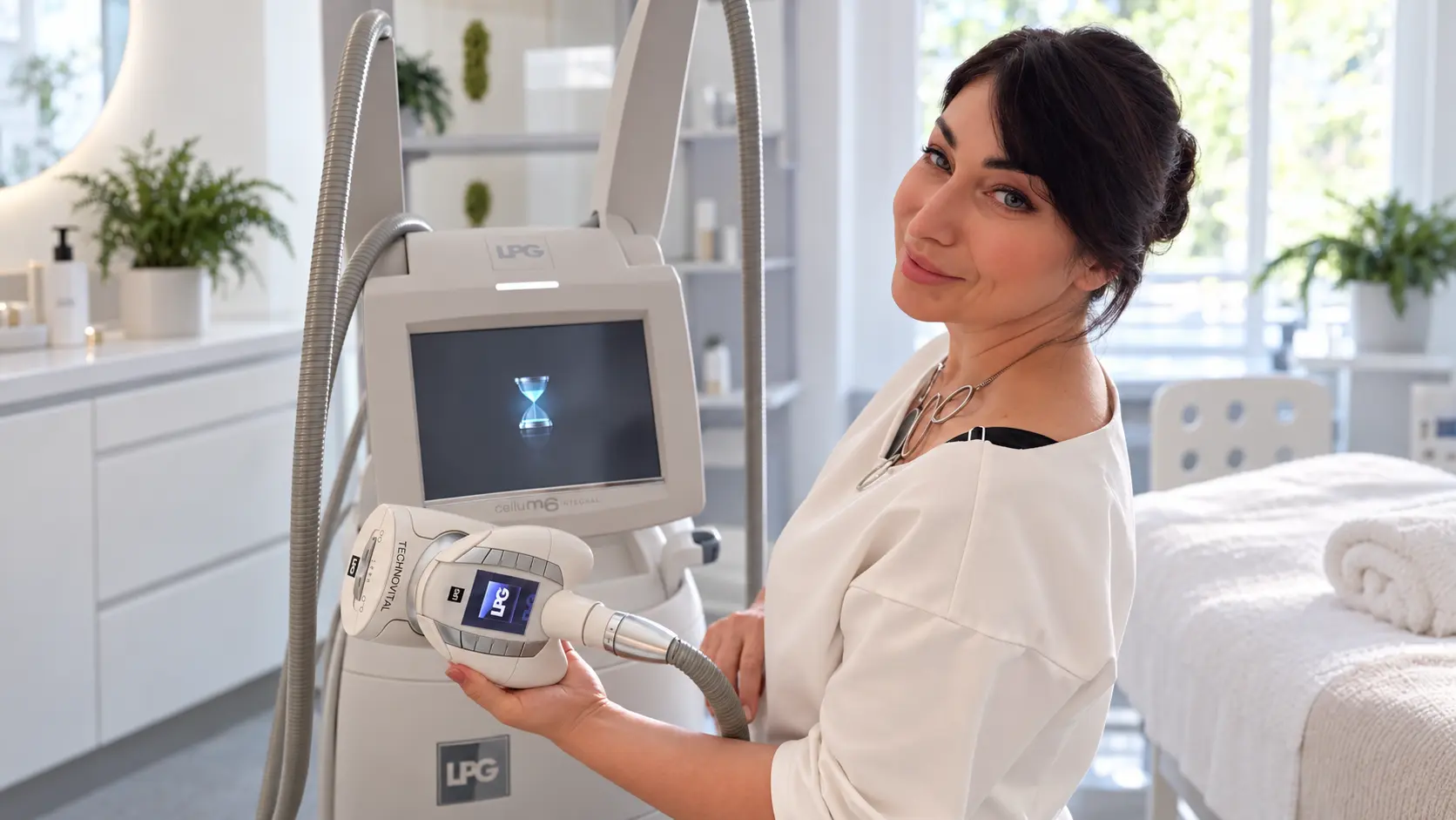 LPG-apparat med behandlingsmunstycken och svarta Endermowear-väskor