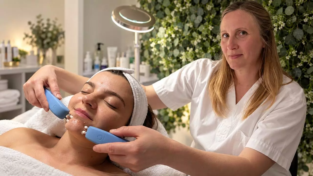 Microcurrent-behandling för ansiktet med elektroder från Bio-Therapeutic.